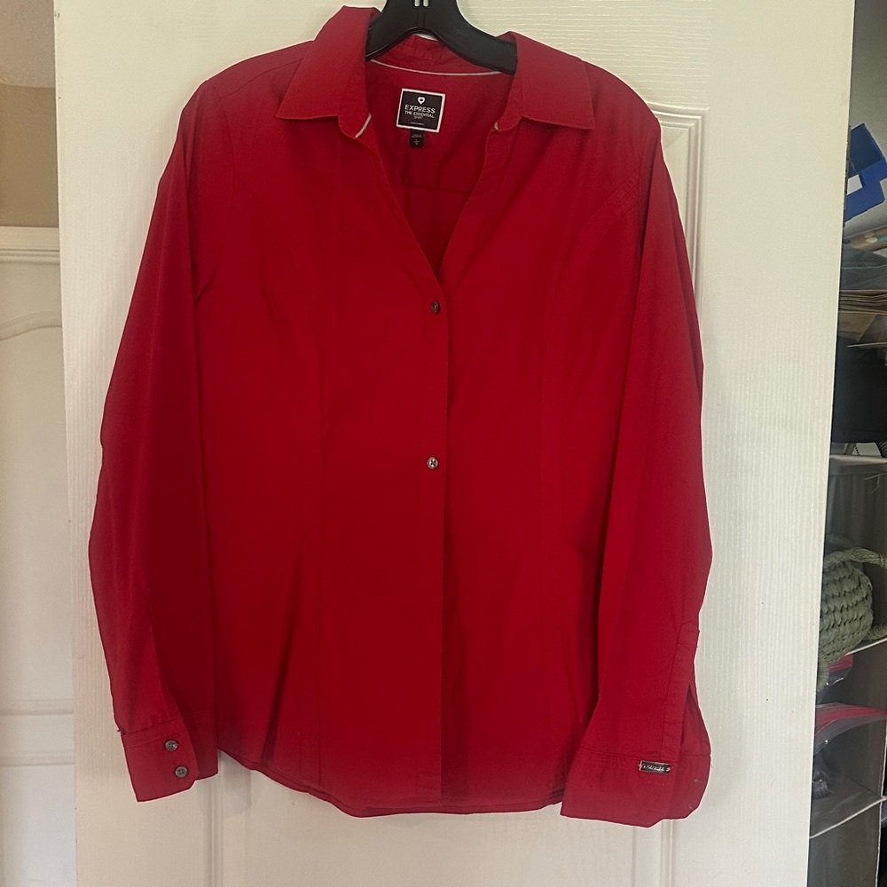 Express Vibrant Red Button-Up Blouse